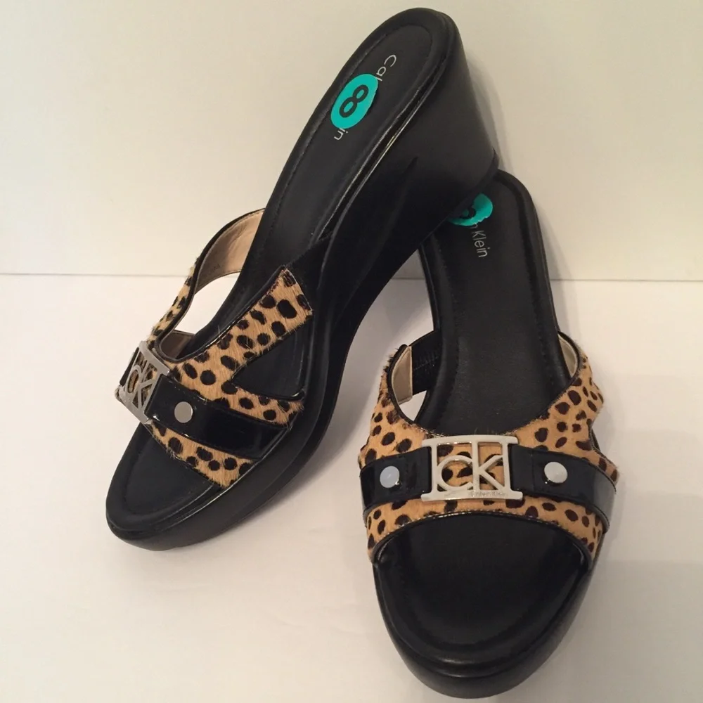 CALVIN KLEIN NEW SHOES PLATFORM BLACK TAN MISMATCH Size 7.5 & 8